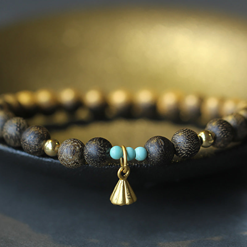 Karma Stone Agarwood Lotus Strength Wooden Bead Bracelet
