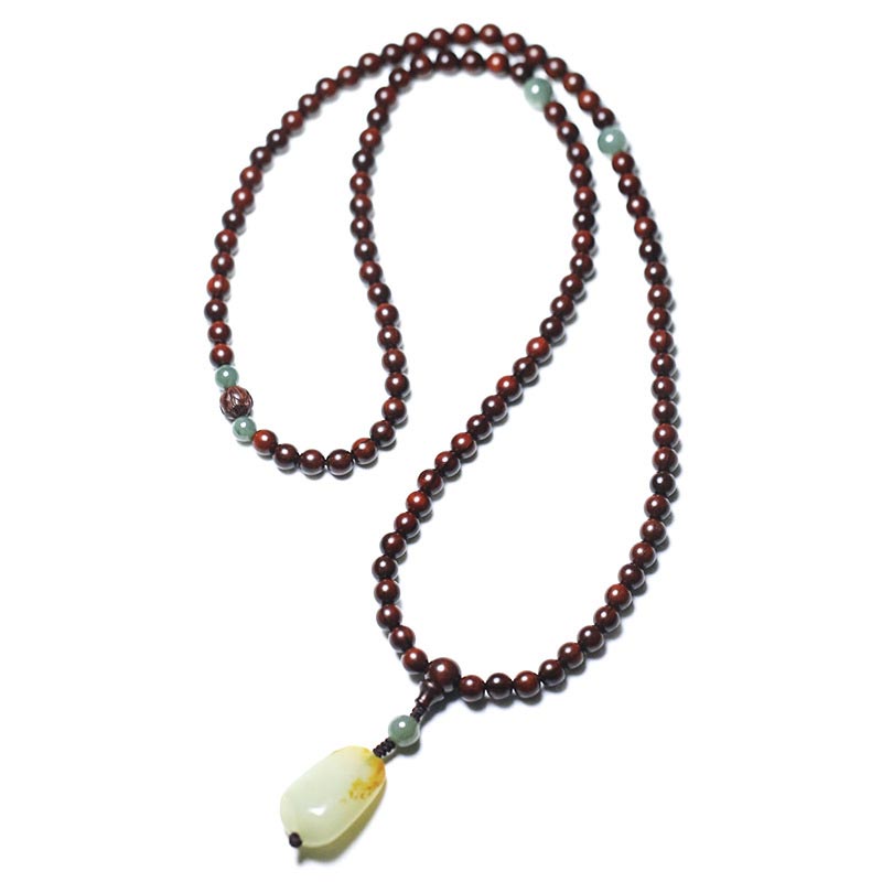 Karma Stone Tibetan Small Leaf Red Sandalwood Jade Mala Meditation Bracelet