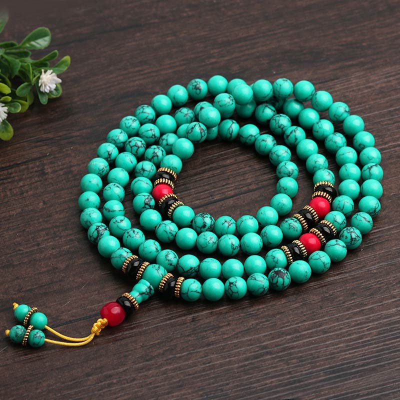 Karma Stone Tibetan Turquoise Healing Women's Prayer Bead Bracelet Men's Prayer Bead Bracelet Necklace