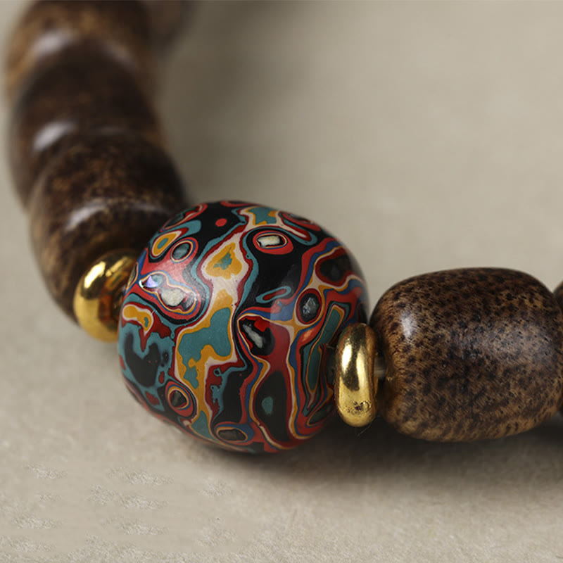 Karma Stone Agarwood Copper Coin Auspicious Cloud Calm Bracelet