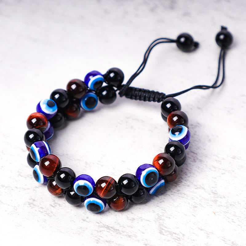 Karma Stone Evil Eye Hematite Tiger Eye Protection Beaded Bracelet