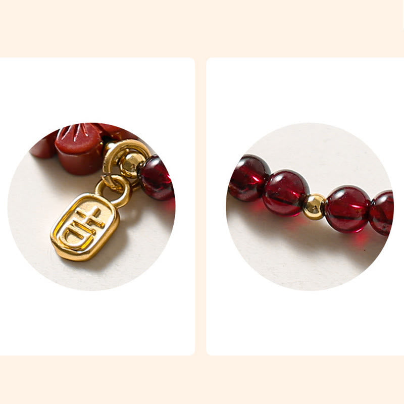 Karma Stone 14K Gold Natural Garnet Cinnabar Flower Calm Bracelet