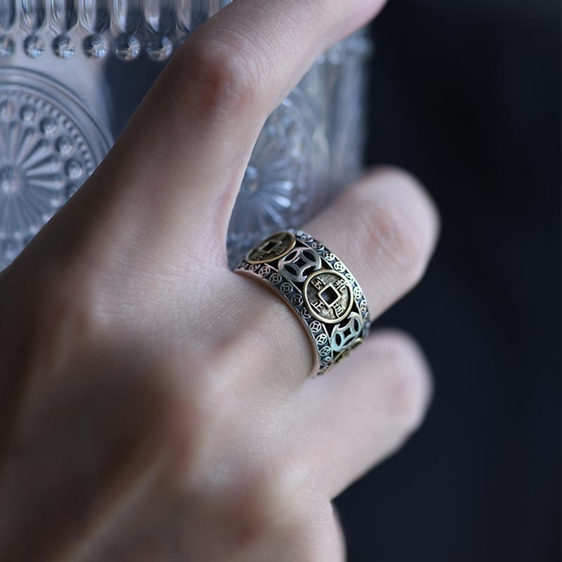 Karma Stone Five-Emperor Coins Balance Adjustable Ring