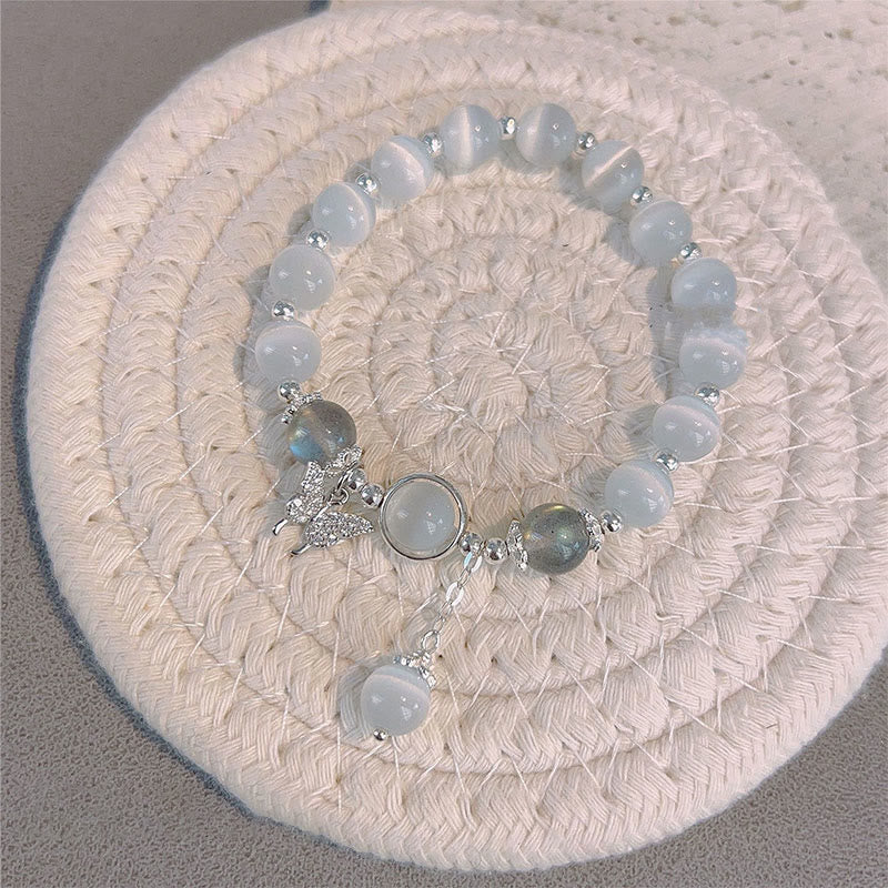 Karma Stone Cat's Eye Moonstone Butterfly Star Charm Support Bracelet