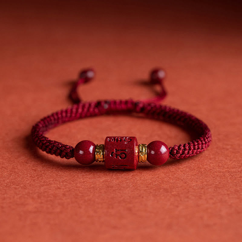 Karma Stone Tibet Cinnabar Om Mani Padme Hum Engraved Blessing Braided Bracelet