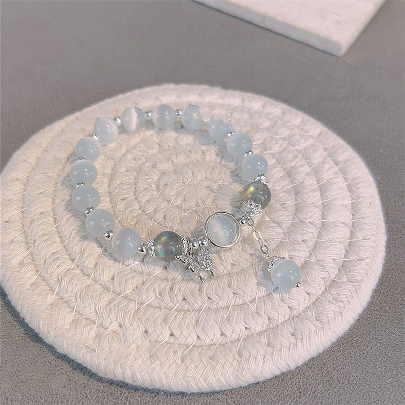 Karma Stone Cat's Eye Moonstone Butterfly Star Charm Support Bracelet