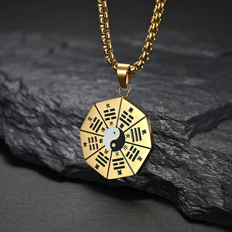 Karma Stone Bagua Yin Yang Titanium Steel Balance Necklace Pendant