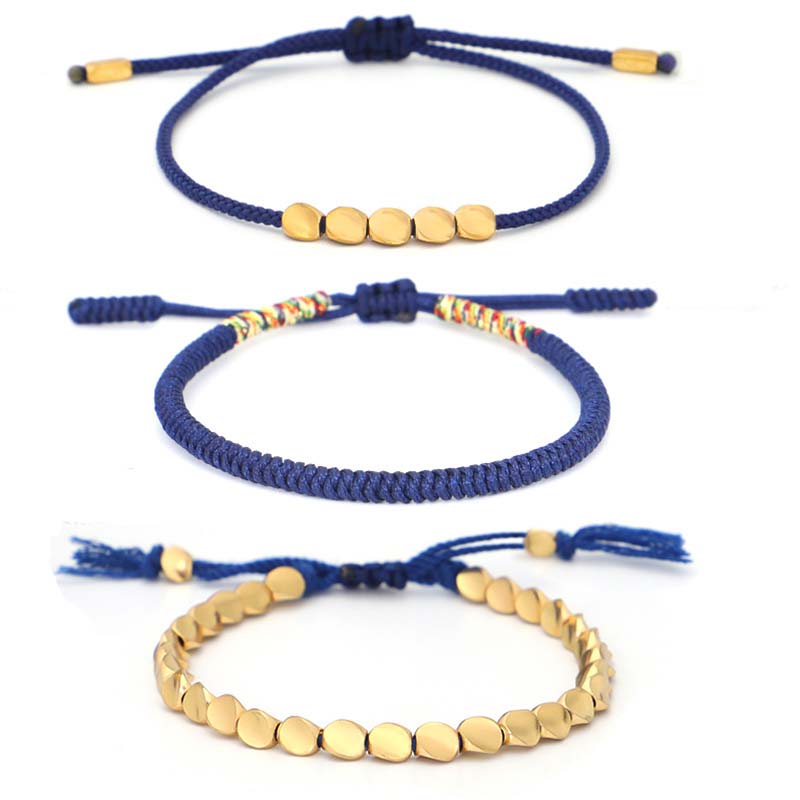 Karma Stone 3-Piece Tibetan Copper Bead Healing and Protection Bracelets Set