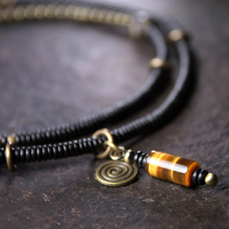 Karma Stone Ebony Wood Dzi Bead Copper Peace Couple Bracelet Necklace Pendant