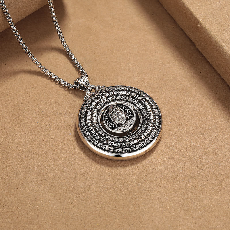 Karma Stone Heart Sutra Buddha Carved Peace Buckle Design Serenity Rotatable Necklace Pendant