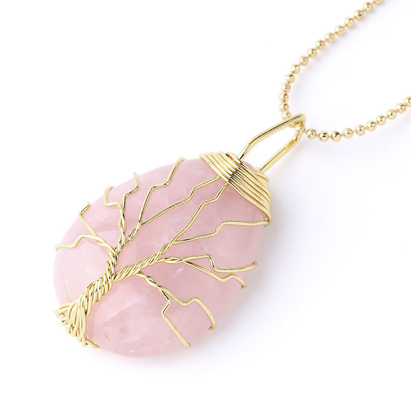 Karma Stone Natural Quartz Crystal Tree Of Life Healing Energy Necklace Pendant