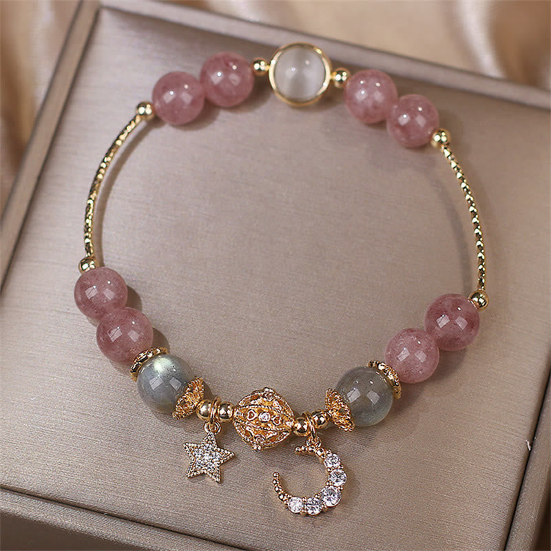 Karma Stone Strawberry Quartz Moonstone Moon Star Love Bracelet