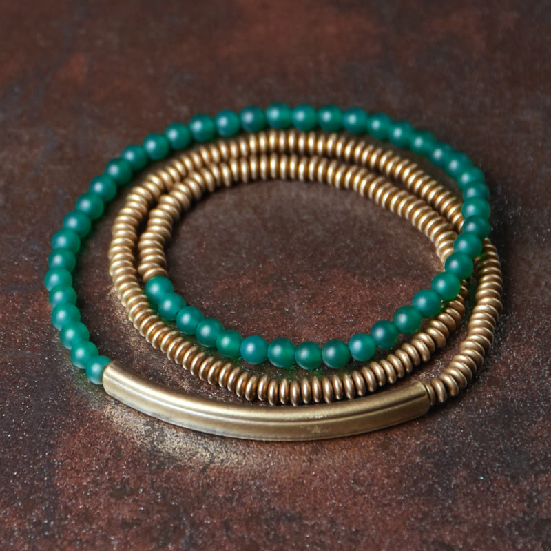 Karma Stone Tibetan Various Agate Stone Copper Protection Triple Wrap Bracelet