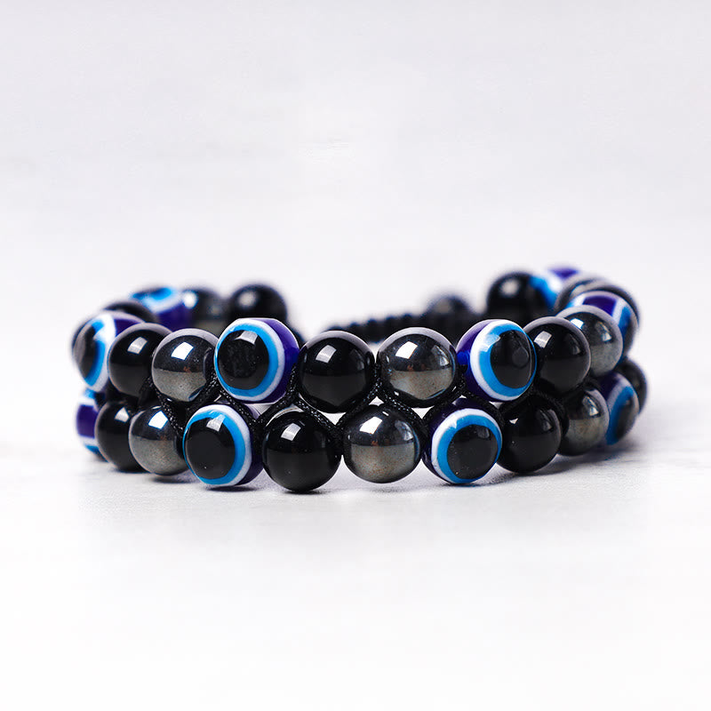 Karma Stone Evil Eye Hematite Tiger Eye Protection Beaded Bracelet