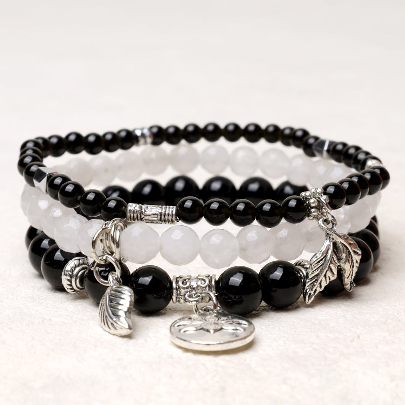Karma Stone 3PCS Natural Quartz Crystal Beaded Healing Energy Lotus Bracelet