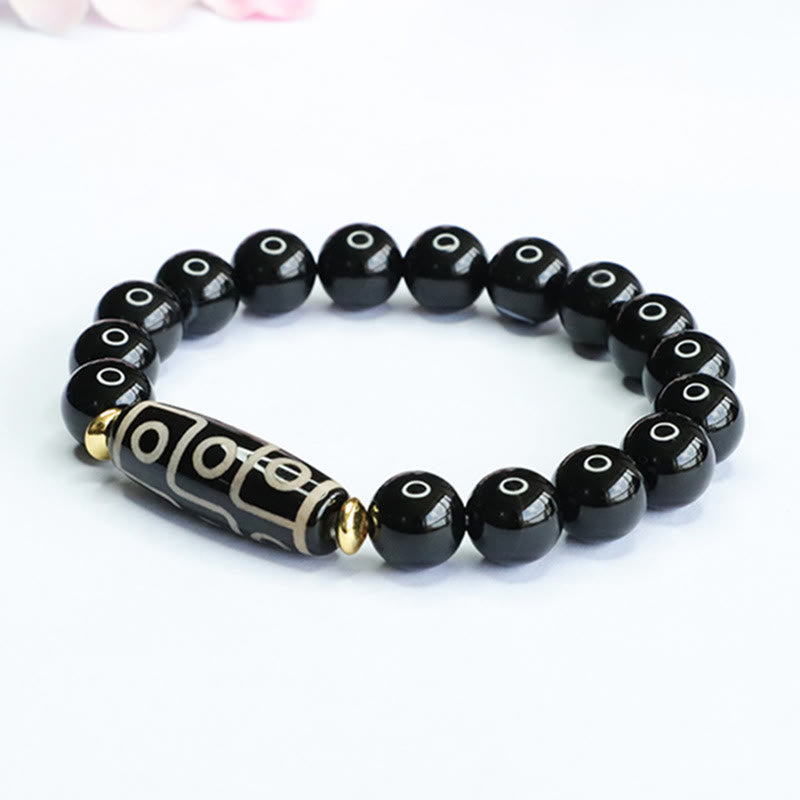 Karma Stone Tibetan Nine-Eye Dzi Bead Black Onyx Power Bracelet