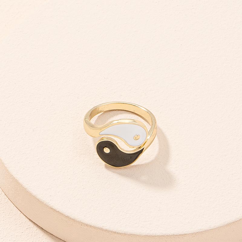 Karma Stone Yin Yang Symbol Adjustable Blessing Couple Ring