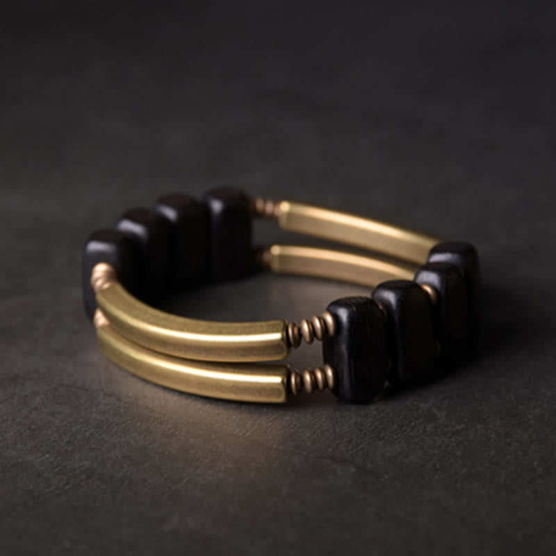 Karma Stone Tibetan Ebony Wood Copper Balance Double Layer Bracelet