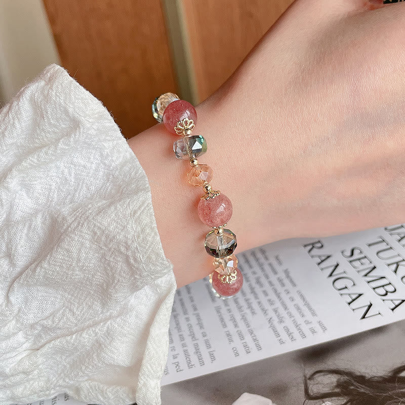 Karma Stone Natural Strawberry Quartz Colorful Crystal Positive Bracelet