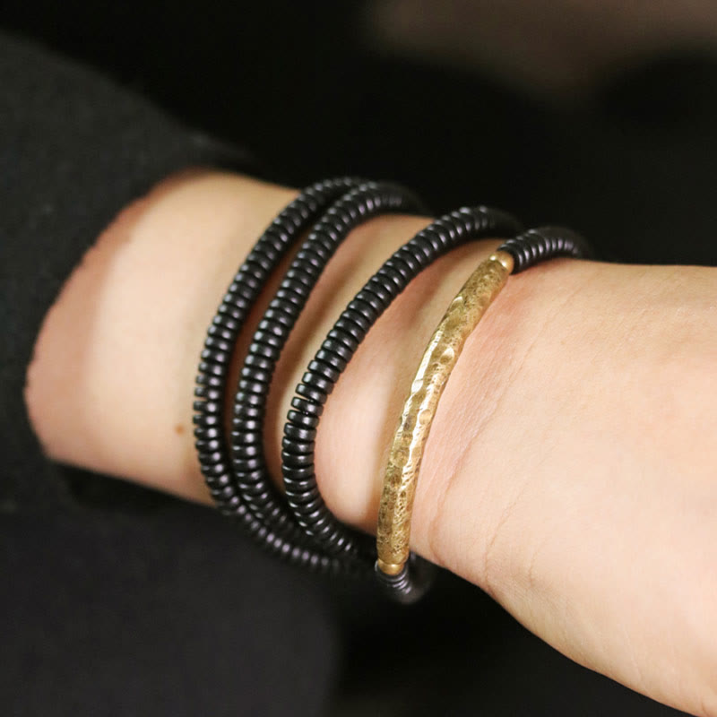 Karma Stone Ebony Wood Copper Balance Multilayered Bracelet