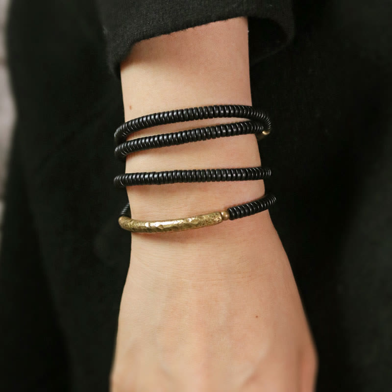 Karma Stone Ebony Wood Copper Balance Multilayered Bracelet