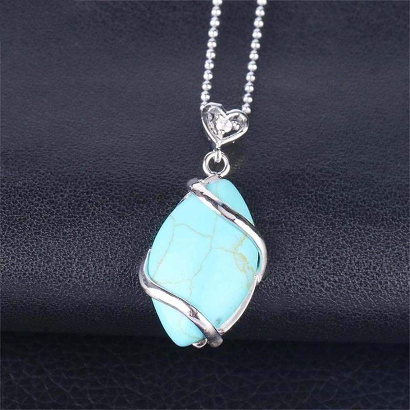 Karma Stone Marquise Pattern Natural Crystal Stone Charm Necklace Pendant