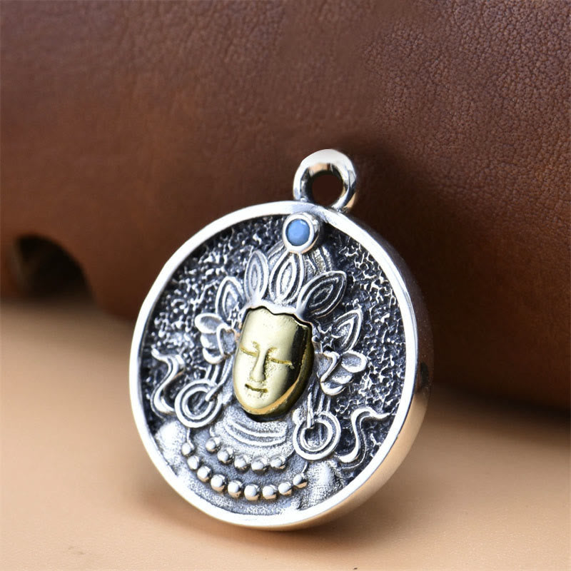 Karma Stone 925 Sterling Silver Green Tara Double Dorje Vajra Protection Necklace Pendant