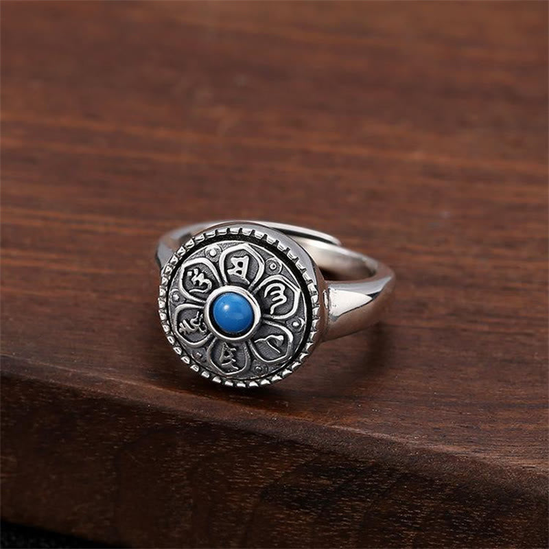 Karma Stone Tibetan Om Mani Padme Hum Peace Rotatable Ring