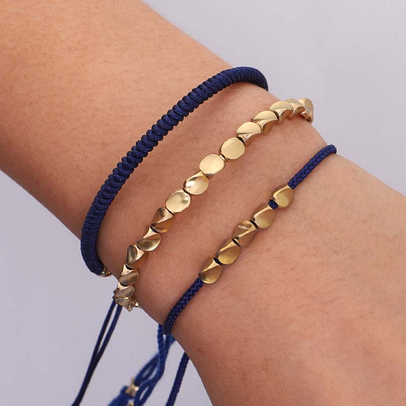 Karma Stone 3-Piece Tibetan Copper Bead Healing and Protection Bracelets Set