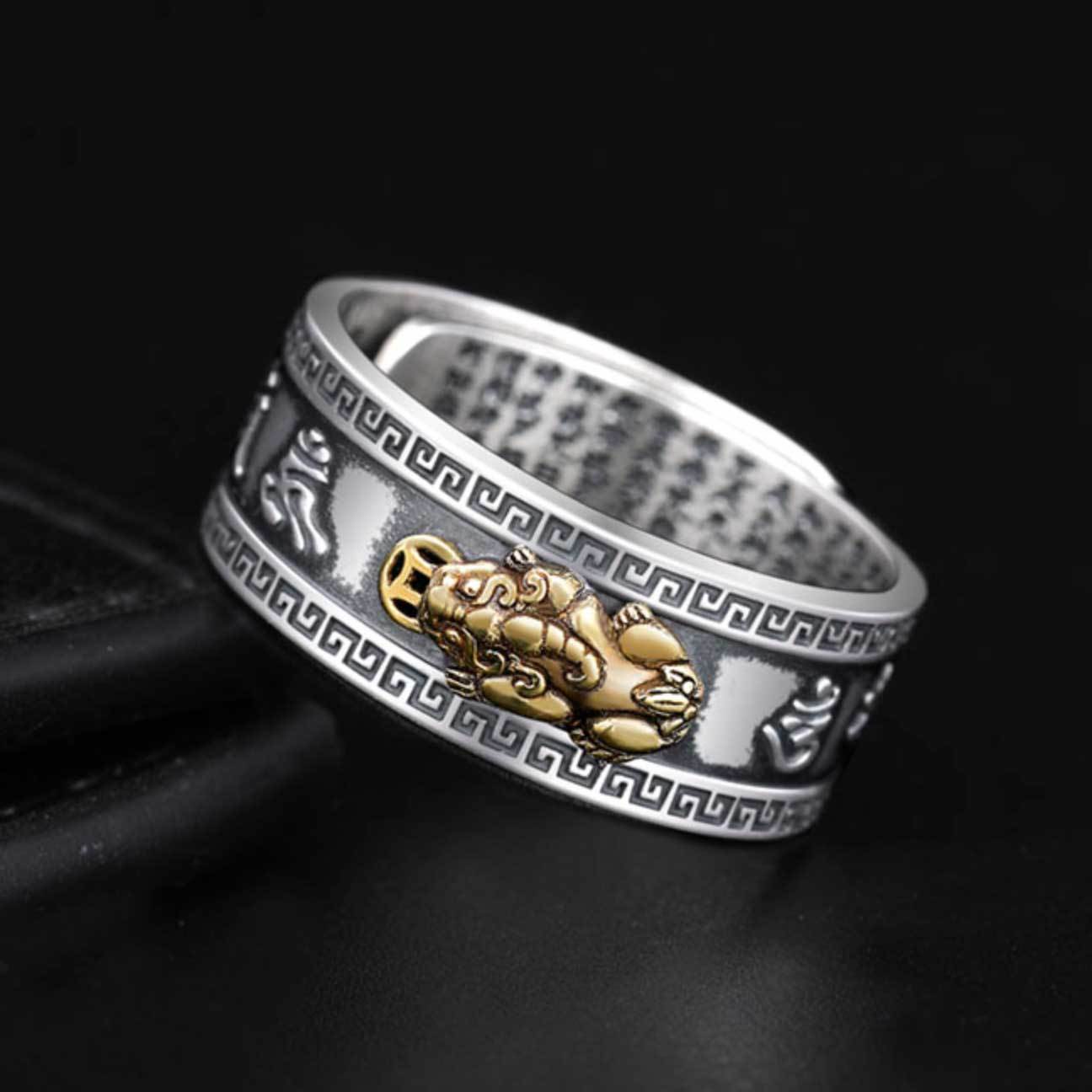 Karma Stone Feng Shui Pixiu Mantra Ring - Wealth & Protection